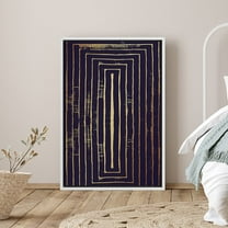 PixonSign Framed Canvas Print Wall Art Black and Gold Rectangular Maze Pattern Abstract Shapes Illustrations Minimalism Modern Closeup Dramatic Dark for Living Room, Bedroom, Office - 24"x36" White