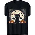 thumbnail image 1 of [Halloween T-Shirt] Halloween Cute Black Cat With Bat Wings Pumpkin T-Shirt for Women Men, 1 of 6