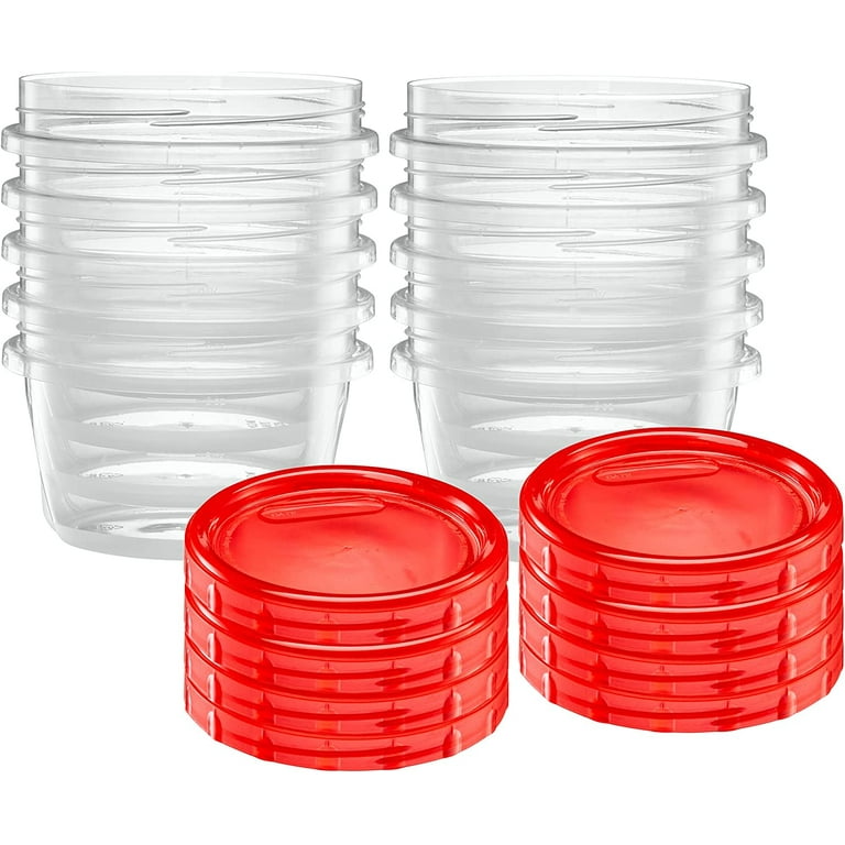 Elegant Disposables (4 Ounce 20 Pack) Twist Cap Containers Clear Bottom with Red Top Screw on Lids Twist Top Food Storage Freezer Containers