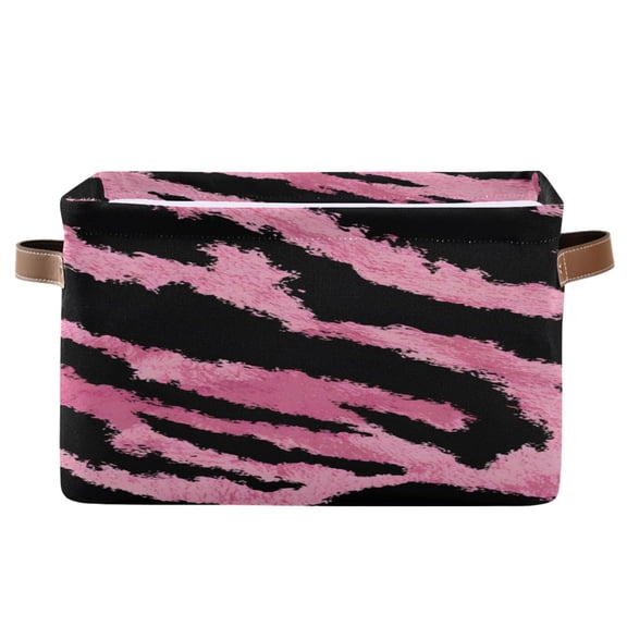 Pink Black Animal Skin Print Square Storage Bins with Handles Collapsible Containing Box 1 Pack