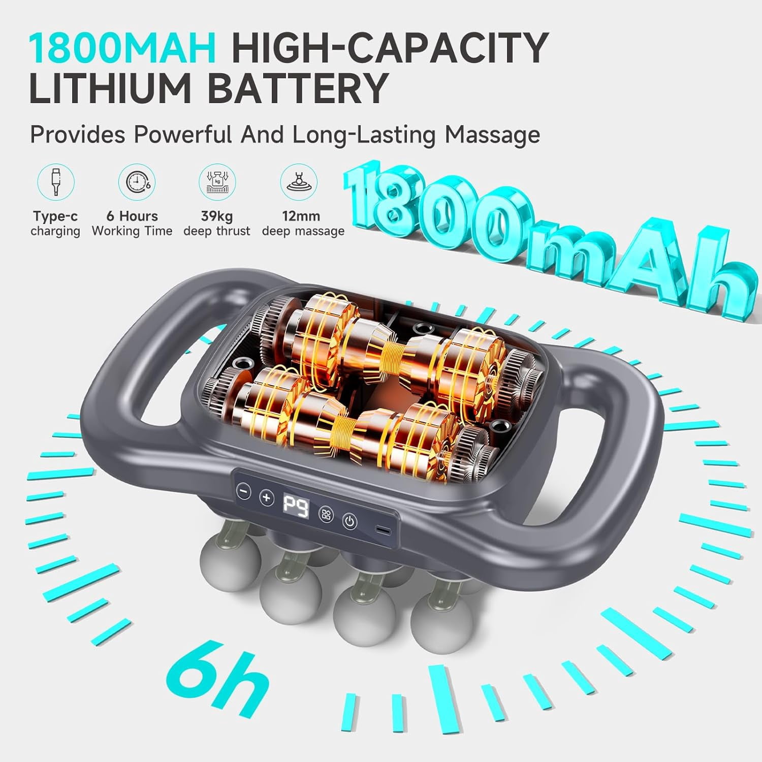 16-Head Deep Tissue Massage Gun with 9 Modes & Quiet Motor for Muscle Pain Relief