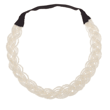 - Lux Accessories White Beaded Coachella Stretch Headband Head Band