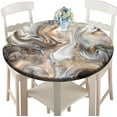 thumbnail image 4 of Round Marble Table Cloth, Elastic Waterproof Sand Brown Retro Marbling Texture Fitted Tablecloth for 52" Tables, Polyester Backed Wipe Clean Table Covers for Dining, Camping, Outdoor, 4 of 6