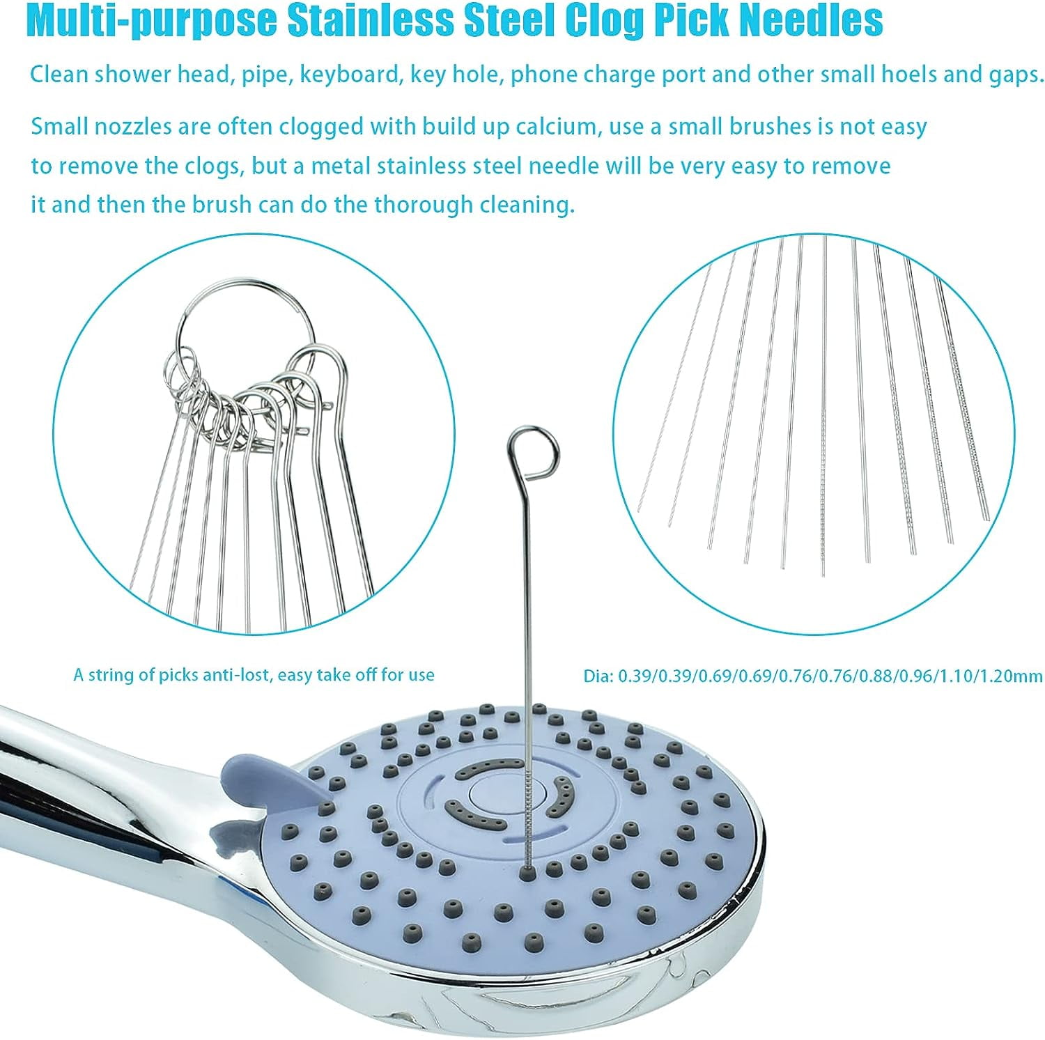 30-Piece Shower Head Cleaning Kit - Nozzle Unclogging Picks & Brushes For Limescale Removal, With Storage Box