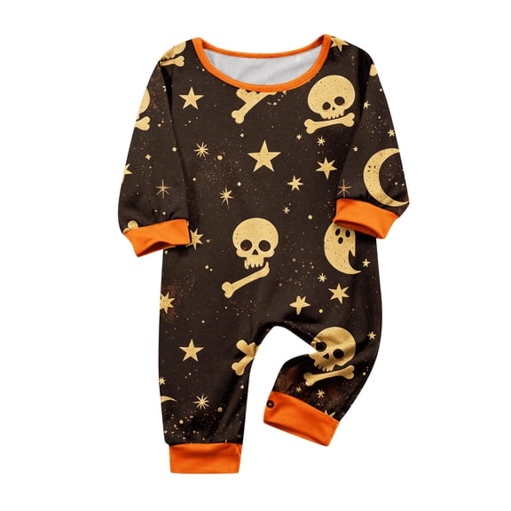 Family Matching Halloween Pajamas Set Candy Bat Long Sleeve Horror Pjs Ghost Castle Crew Neck Funny Loungewear, Baby:24 Months