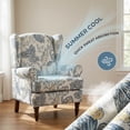 thumbnail image 5 of Mid-Century Modern Blue Floral Wingback Accent Chair with Linen Fabric and Retro Wooden Legs, Comfy Reading Chair, 5 of 6