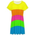 thumbnail image 3 of PLAIN SOLID NEON FLUORESCENT RAINBOW STRIPES 5 COLORS Women's Dress Short Sleeve Summer Sundress Summer Women Clothes, 3 of 7