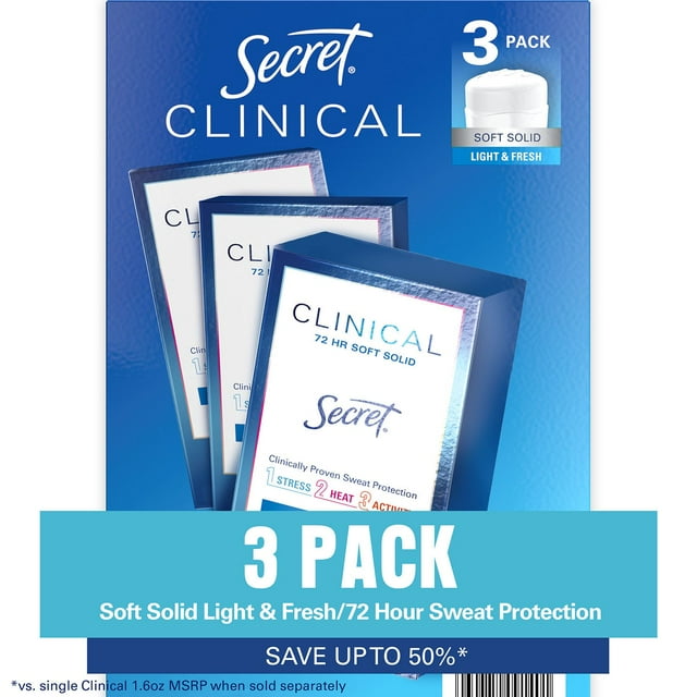 Secret Clinical Soft Solid Antiperspirant and Deodorant, Light & Fresh, 1.6 oz., 3 ct.