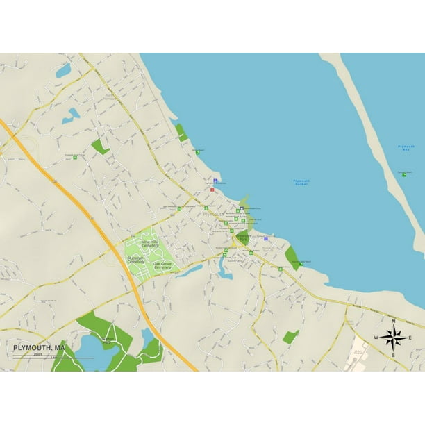 Political Map of Plymouth, MA Print Wall Art