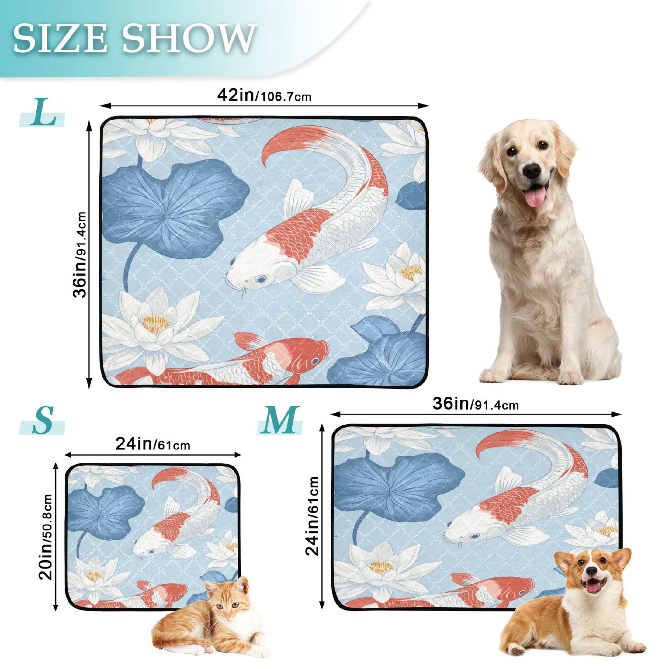 Qxltty Seamless Pattern Of White and Red Koi Fish Cat litter Pads Pet Set of 3 Diaper Mats Center Anti-leakage Layer Absorbent Soft and Comfortable