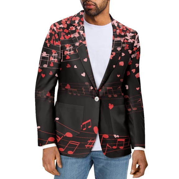 Uorisanigo Mens Casual Sports Jacket Lightweight Casual Sport Coat Jackets with Pockets Breathable Suit Jackets Mens Valentines Jacket Suit, Valentines Music Note, Size XS
