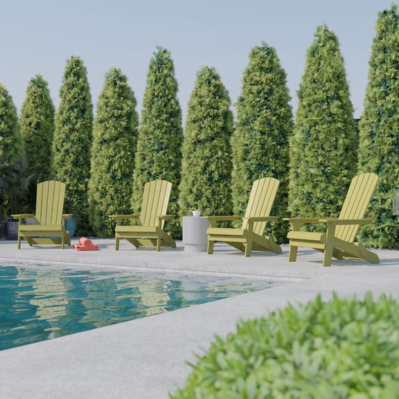 BizChair Folding Adirondack Chair - Yellow - Poly Resin - Indoor/Outdoor - Weather Resistant - Set of 4