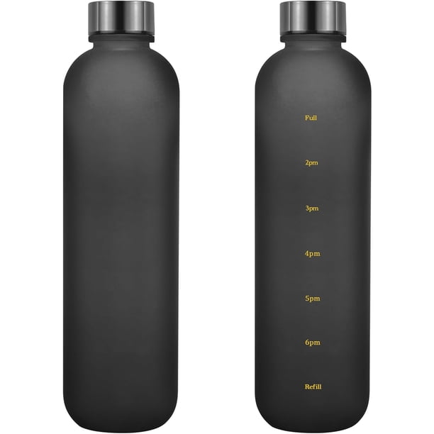 Botella de agua de 1L (33oz) con recordatorio diario de horario de seguimiento de horas, botella motivacional para medir capacidad de hidratación, marcr medidor de tiempo, botella de plástico de