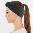 thumbnail image 4 of Womens Soft Winter Head Warmer Cable Knit Headband Warm Fuzzy Chunky Fleece Lined Knitted Stretchy Ear Warmer Headwrap for Cold Nights Charcoal Gray, 4 of 10