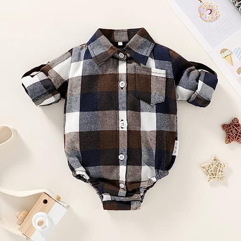 Younger Tree Plaid Flannel Romper, Button-Down photo 6