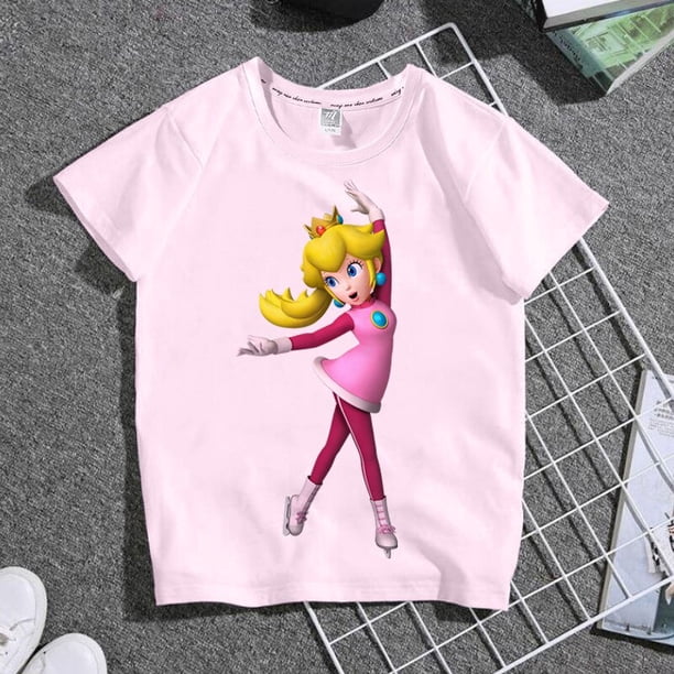 Serie de princesas de Super Mario para mujer, regalo de verano para chica divertida y dulce, estampado de dibujos animados, informal, cuello redondo, manga corta zhangmengya LED
