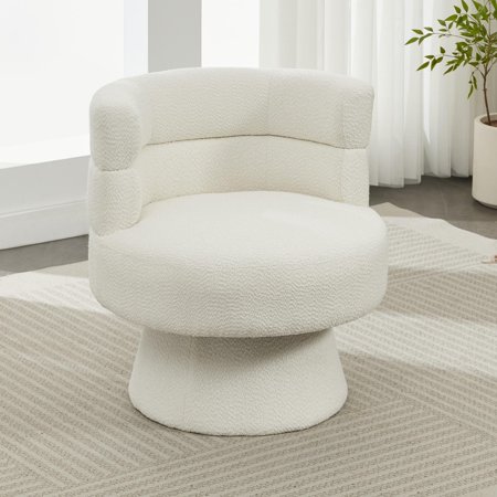 Contemporary Cream Boucle Swivel Accent Chair - 360° Spin, Ergonomic Comfort, Ideal for Living Room, Bedroom, Home Office, 330lb Capacity
