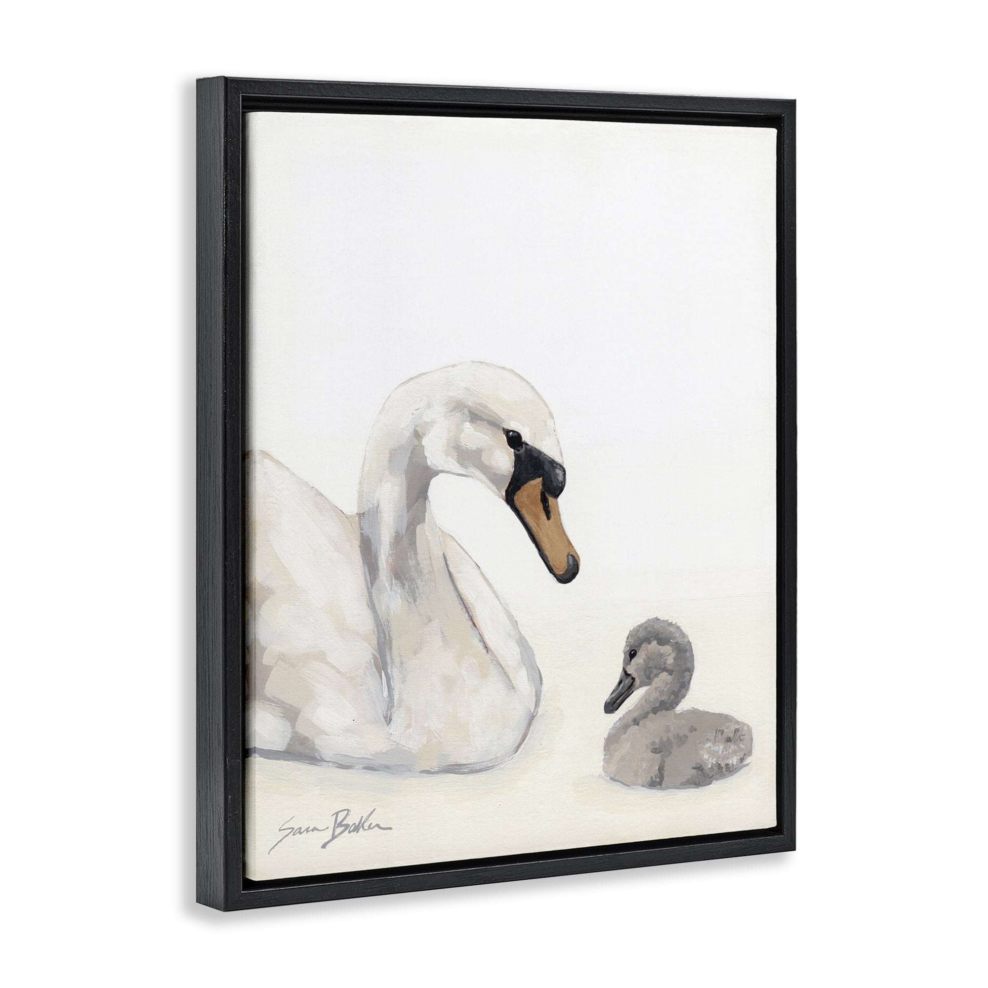Stupell Industries Mother Swan & Cygnet Black Framed Floater Canvas Wall Art, design by Sara Baker