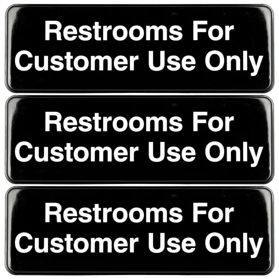Excello Global Products Restrooms for Customer Use Sign: Easy to Mount Informative Plastic Sign with Symbols 9"x3", Pack of 3 (Black) - EGP-HD-0253