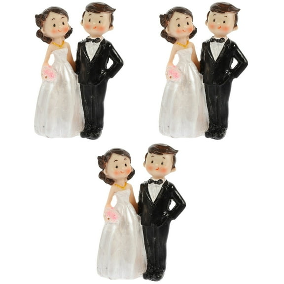 Set of 3 Mini Wedding Cake Figurines Doll Ornaments Couple Realistic