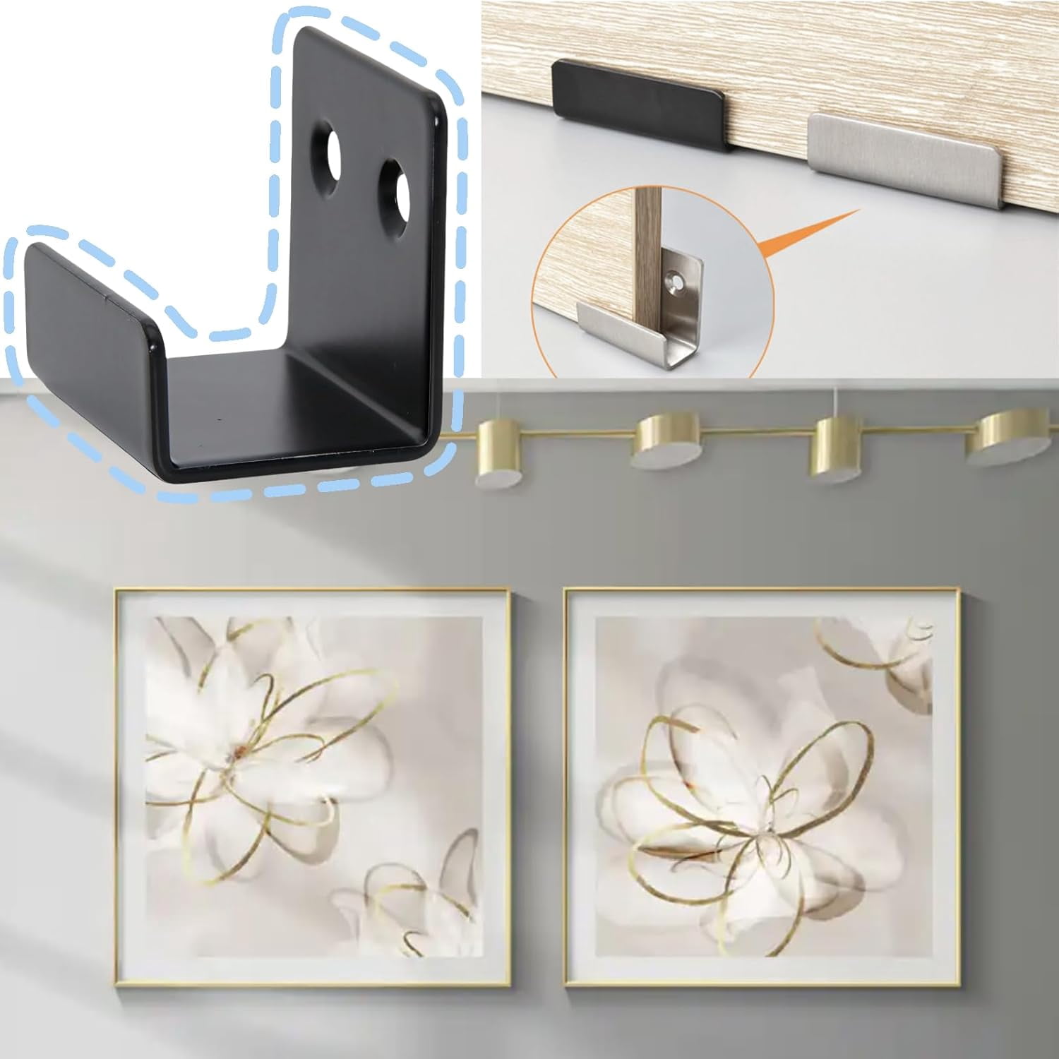 ABCISI 10 Pack J Hooks, J Brackets Tile Hangers for Wall Mounting, Heavy Duty Mirror Hanging Clips/ Picture Frame Hooks, Fastener Utility Hooks for Ceramic Tile Display with Installation Screws