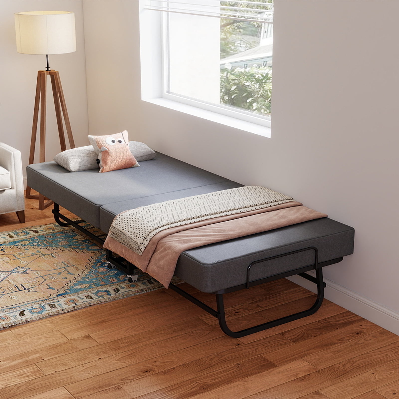 Mintazer 75"X31" Foldable Folding Guest Bed with 3" Memory Foam Mattress, Heavy-Duty Metal Frame Portable Cot with Lockable Wheels for Guests Office Camping