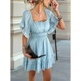 thumbnail image 6 of Solid Color Ruffled Short-Sleeved Dress for Women Blue M, 6 of 8