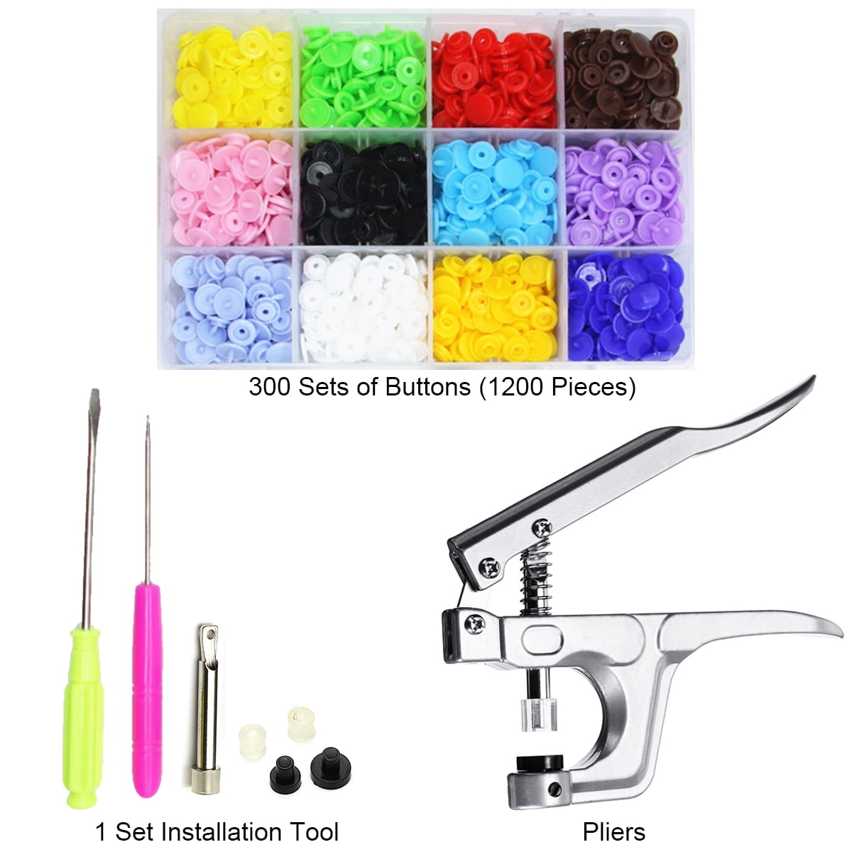WedDecor No-Sew KAM Snap Starter Kit T5 Plastic Buttons Snap Fasteners for Clothing Kid Wear Bibs Diapers Woollen Fabrics 360pcs 24 Assorted Colours 