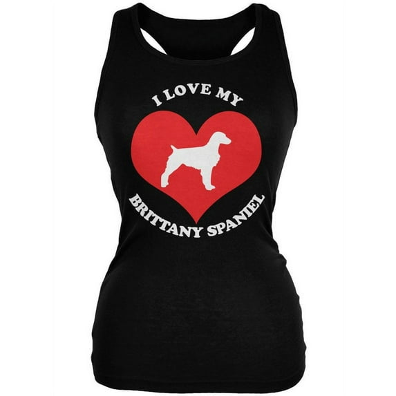 Valentines I Love My Brittany Spaniel Black Juniors Soft Tank Top - Medium