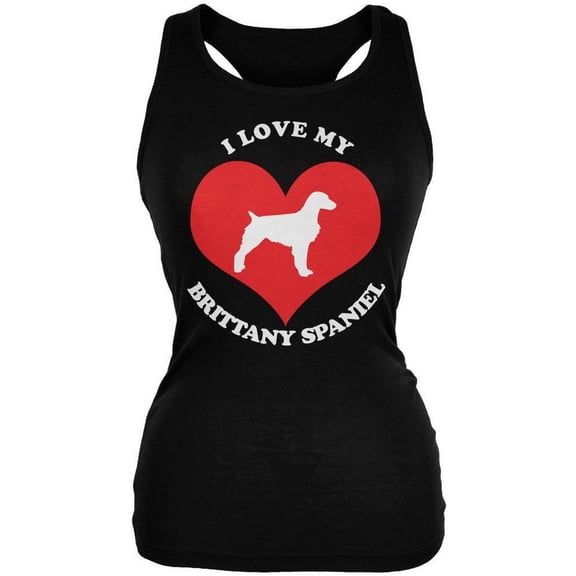 Valentines I Love My Brittany Spaniel Black Juniors Soft Tank Top - Medium