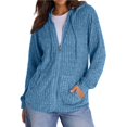 thumbnail image 3 of Sweaters for Women Long Sleeve Knitted Zip Up Hoodies Ribbed Pullover Loose Casual Sweatshirts with Pocket Blue M, 3 of 8