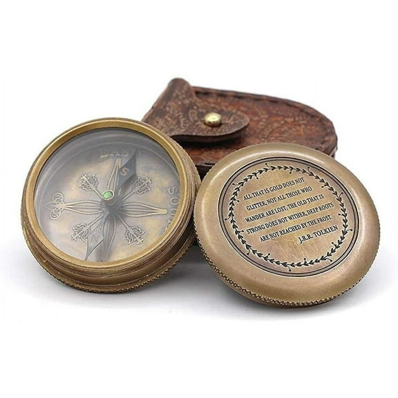 Rii Pocket Brass Compass, Nautical Navy Compass for Camping, Travelling, Hiking, Boating, Gift Compass for, Birthday, Anniversary, Wedding, Retirement, to Loved Ones with Imprinted Leather Case…