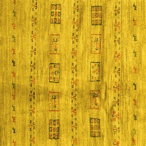 Ahgly Company Machine Washable Indoor Square Abstract Yellow Contemporary Area Rugs, 6' Square