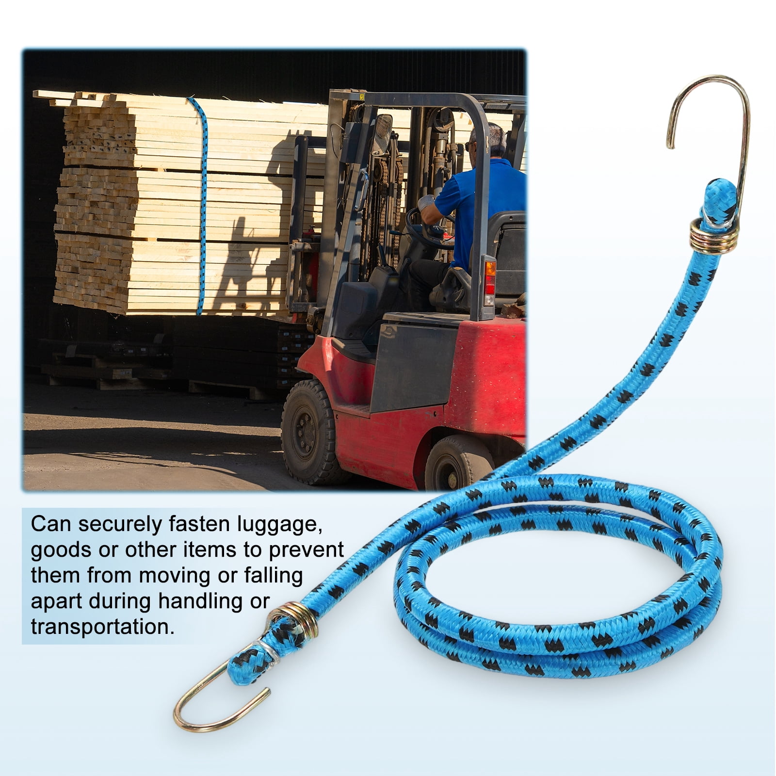 Uxcell 3/8" x 6.6ft Marine Grade Bungee Cord with Hooks, 4Pcs Rubber Heavy Duty Outdoor Elastic Straps Kayak Stretch String Rope for Securing Luggage Moving Cargo, Blue