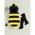 thumbnail image 3 of Gzhioc 0-24 Months Infant Baby Boys Girls Bee Sleeveless Stripes Hooded Romper Long Socks Set, 3 of 9