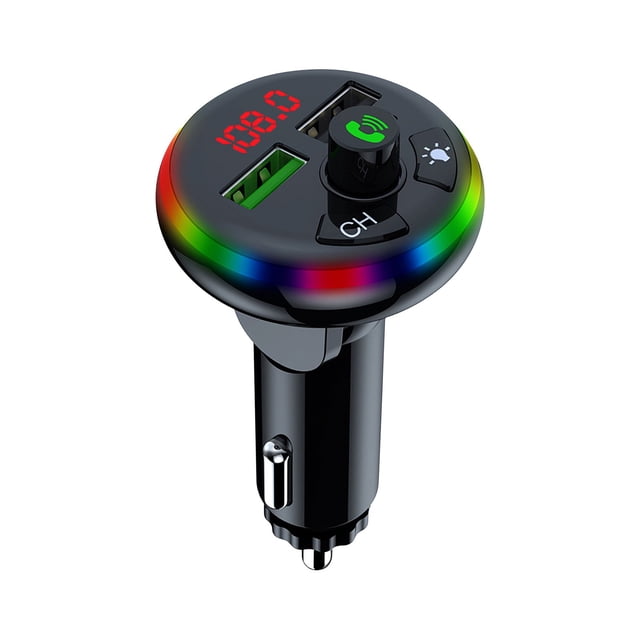 Black Bluetooth Transmitter For Car 7 Color Led Bluetooth Car Adapter With 5V/3.1A Charging Handsfree Car Kit Rotatable Portable For Music And Calls