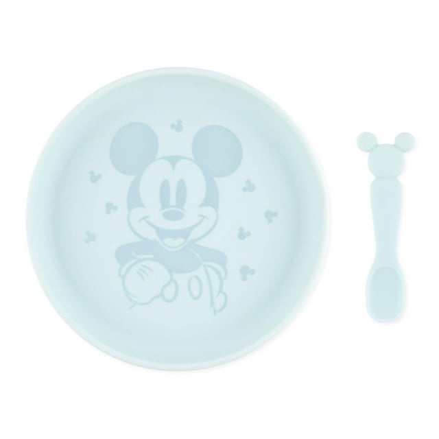 Juego de platos y cucharas Bumkins Disney Baby Mickey Mouse de silicona