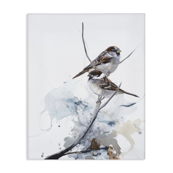 Stupell Industries Modern Peaceful Sparrow Couple Abstract Branch Watercolor Canvas Art, 16 x 20, by Design Fabrikken