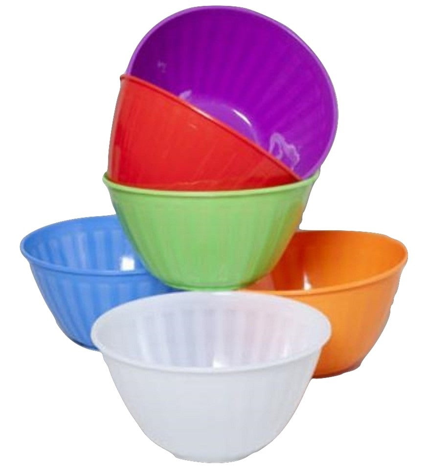 Large Plastic Ribbed Serving Bowls BPA Free Multicolor Set