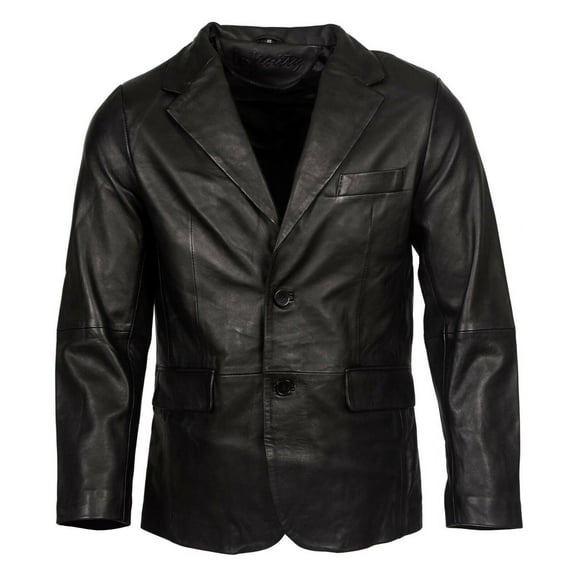 Mens Leather 2 Button Blazer Jacket-Dunwich in Black