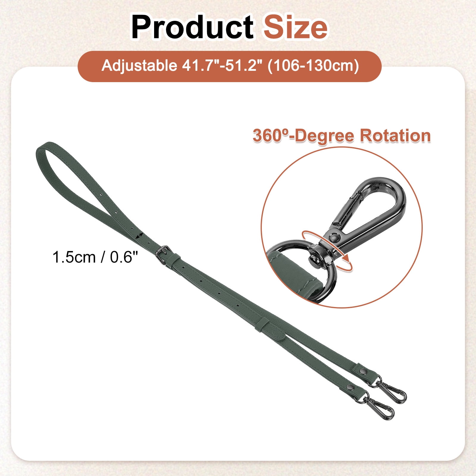 0.6" Genuine Leather Purse Strap for Bag (Almond Green, Black Buckle)