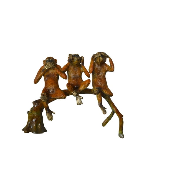 Three wise monkeys on a tree branch bronze statue - Size: 27"L x 11"W x 18"H.