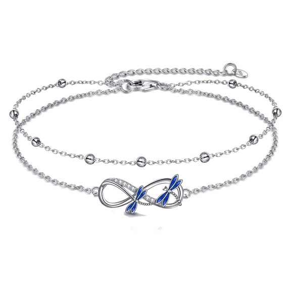 Dragonfly Bracelet for Women Sterling Silver Infinity Jewelry Double Chain