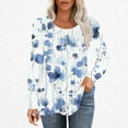 thumbnail image 2 of Womens tops Fall Casual Loose fitting Pleated Round Neck trendy floral Print Long Sleeve Round Neck flowy T-shirt tunic Tops,Blue 2,XL, 2 of 5