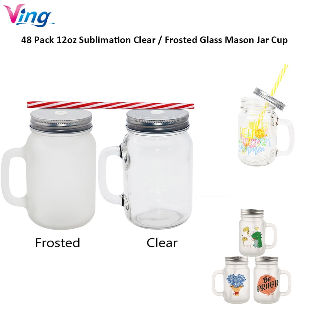 Sublimation Glass Mason Jar Frosted White or Clear with Handle