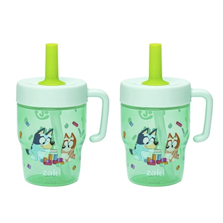 Zak Designs Bluey Capri Toddler Tumbler For Travel or At Home, 10oz 2-Pack Durable Plastic Sippy Cups With Handle and Leak-Proof Design are Perfect For Kids (Bluey and Bingo)