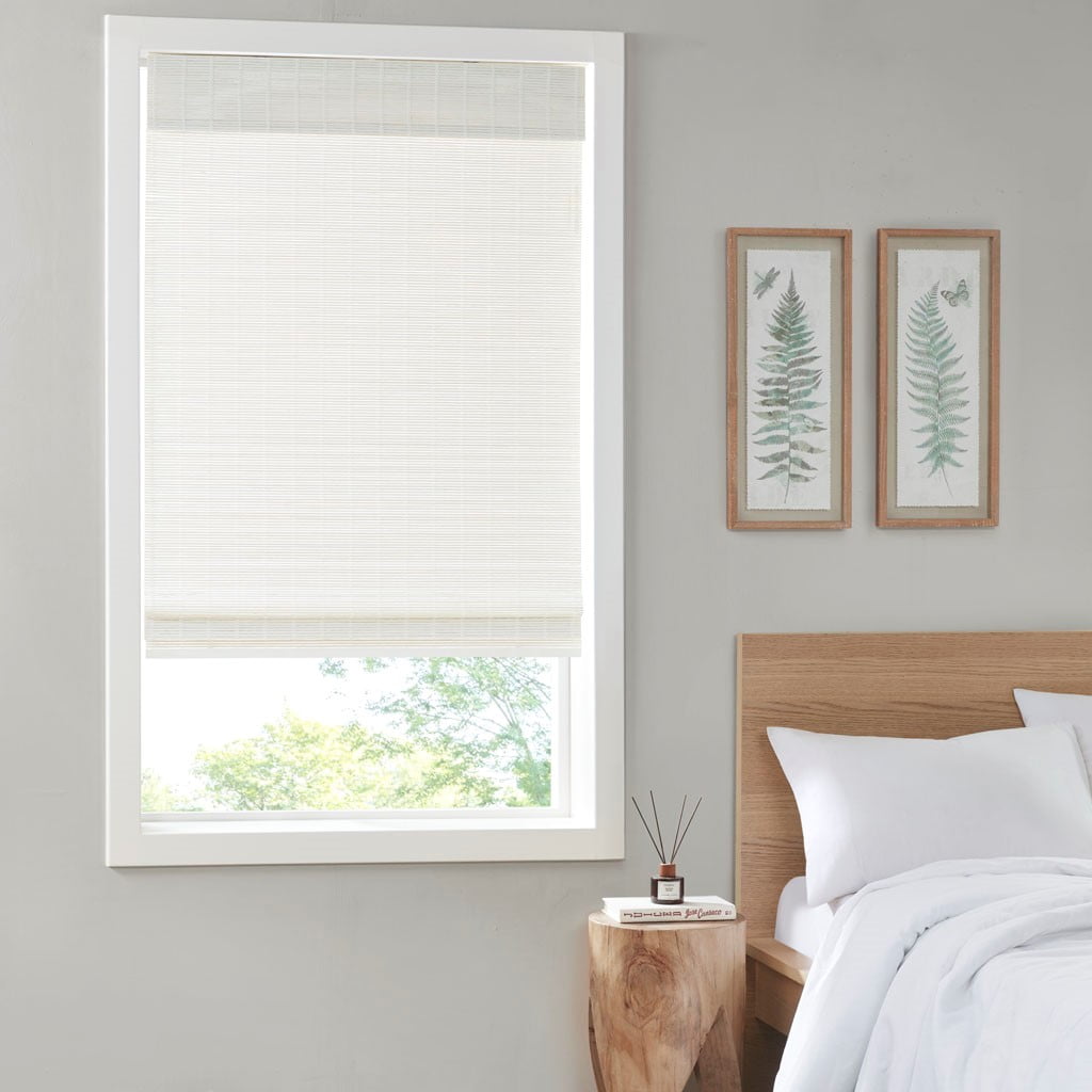 MAYEERTY Bamboo Light Filtering Privacy Roman Window Shade, White, 64" L x 33" W