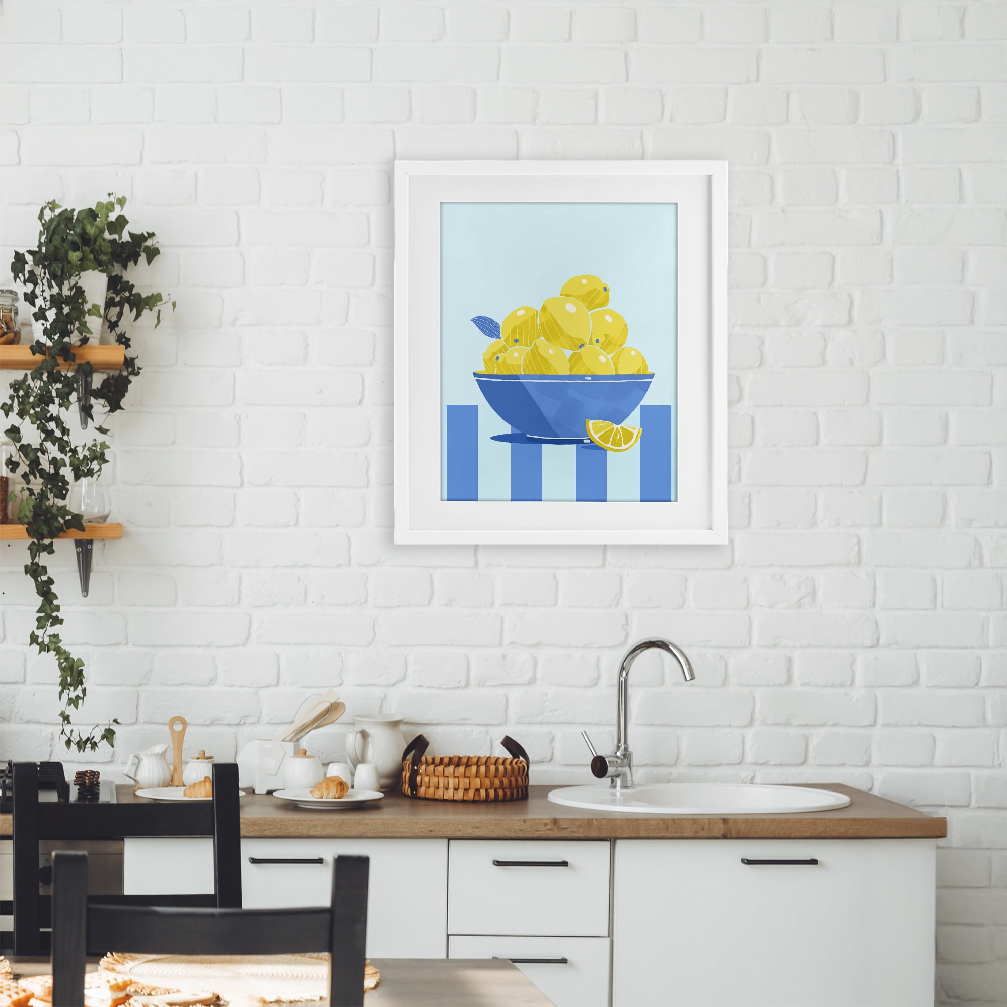 Stupell Industries Yellow Lemon Bowl Striped White Framed Print Under Glass, design by Lucca Sheppard