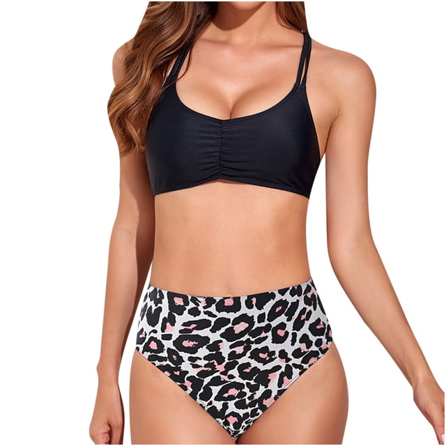 DPTALR Bikini pour Femmes, Poitrine Plissée, Maillot de Bain Deux Pièces Imprimé, Tenue de Plage