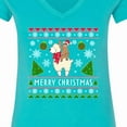 thumbnail image 4 of Inktastic Merry Christmas Sloth and Llama Ugly Sweater Style Women's V-Neck T-Shirt, 4 of 5